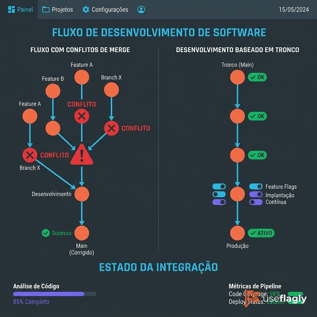 Trunk-based development na prática: desacoplando deploy de release com feature toggles para eliminar branches longas